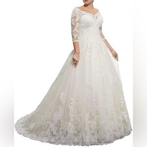 Lace Embellished Wedding Dress in Cream